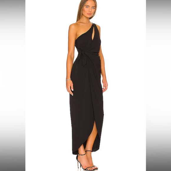 NWOT Amanda Uprichard Conetta Black One Shoulder Gown Maxi Dress Size XS - Picture 2 of 8